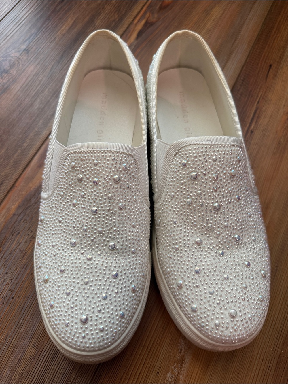 Madden Girl Pearl & Crystal Ivory Slip-On Sneakers